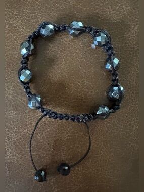 Handmade Faceted Bead Macramé Bracelet in Black